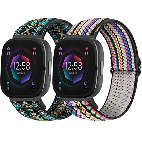 SITAFU 2 Stück Armband Kompatibel mit Fitbit Versa 3/Fitbit Sense 4 Armband Damen Herren, Elastisches Nylon Verstellbar Dehnbar Ersatzband für Fitbit Versa 4/Fitbit Versa 3 von SITAFU