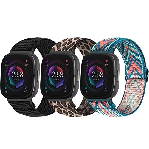 SITAFU 3 Stück Armband Kompatibel mit Fitbit Versa 3/Fitbit Sense 4 Armband Damen Herren, Elastisches Nylon Verstellbar Dehnbar Ersatzband für Fitbit Versa 4/Fitbit Versa 3 von SITAFU