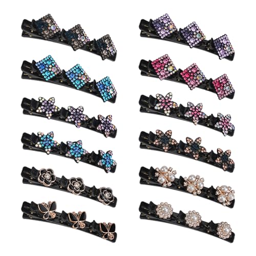 SITAKEGS 12 PCS funkelnden Kristall Stein geflochtene Haarspangen, Strass Haarspange Seite Entenschnabel Clips, 3 Stile Haar Styling Zubehör Blume Haar Spangen geflochtene Haarspangen für Frauen von SITAKEGS