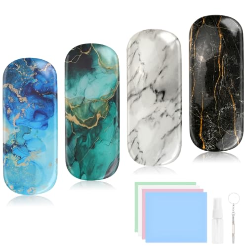 SITAKEGS Hartschalen Brillenetui, 4 Stück tragbare Brillenetuis Chic Multicolor Brillenetui, Glitzer Brillenetui mit Reinigungstuch Brillenschutz für Männer Frauen Reisen Studium Arbeit von SITAKEGS