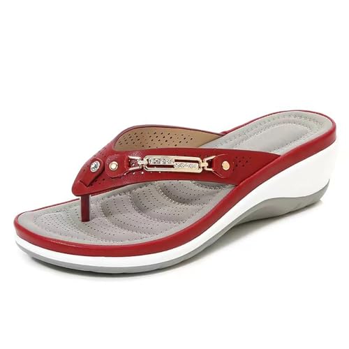 Flip-Flops für Damen Damen Hausschuhe Mode Slides Rutschfeste Schuhe Strandsandalen Frauen Draußen Freizeit Flip Flops Tragen Offene Zehen(Red,43) von SITBXO