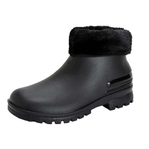 Herren Regenstiefel Gummi wasserdichte Arbeitsstiefel Bequeme Wanderschuhe for Männer Kurze Stiefel Gummistiefel Herren(Black-Fur,41) von SITBXO