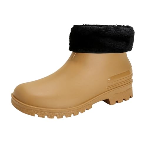 Herren Regenstiefel Gummi wasserdichte Arbeitsstiefel Bequeme Wanderschuhe for Männer Kurze Stiefel Gummistiefel Herren(Brown-Fur,36) von SITBXO