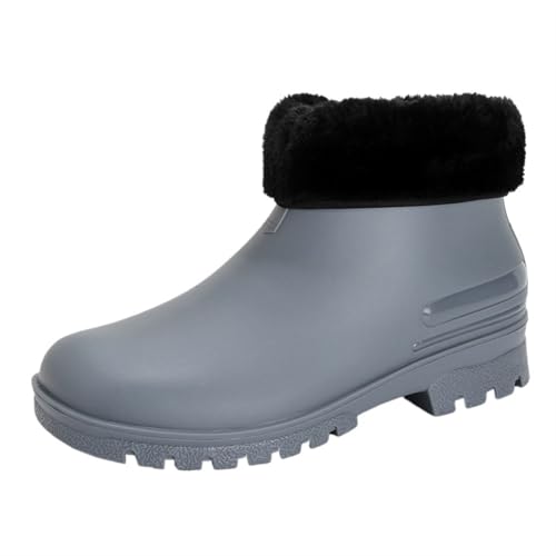Herren Regenstiefel Gummi wasserdichte Arbeitsstiefel Bequeme Wanderschuhe for Männer Kurze Stiefel Gummistiefel Herren(Grey-Fur,37) von SITBXO