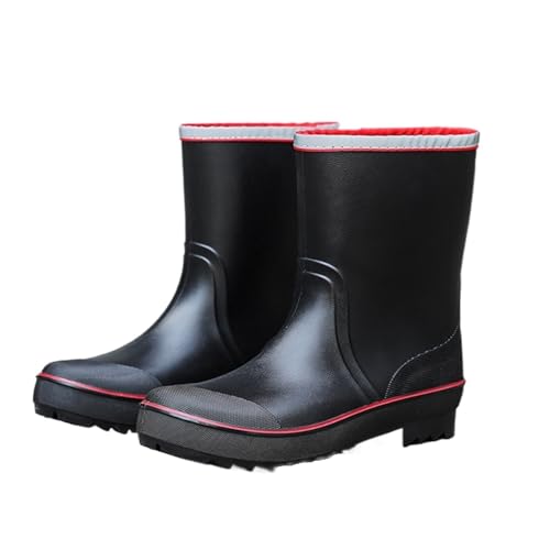 Mittelhohe Regenstiefel for Herren, dicke Sohlen, Arbeits-/Wasserschuhe, wasserdicht, lässige Gummistiefel Herren(Black Red,45) von SITBXO