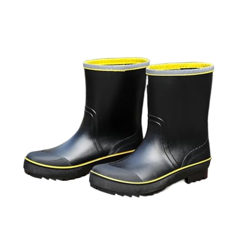 Mittelhohe Regenstiefel for Herren, dicke Sohlen, Arbeits-/Wasserschuhe, wasserdicht, lässige Gummistiefel Herren(Black Yellow,42) von SITBXO