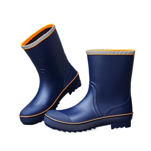 Mittelhohe Regenstiefel for Herren, dicke Sohlen, Arbeits-/Wasserschuhe, wasserdicht, lässige Gummistiefel Herren(Blue Orange,40) von SITBXO