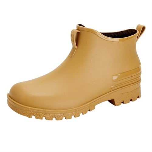 Regenschuhe Herren wasserdichte Schuhe Outdoor verschleißfeste Kunststoffschuhe Winter Baumwolle warme kurze Regenstiefel Männer Gummistiefel Herren(Camel color,42) von SITBXO