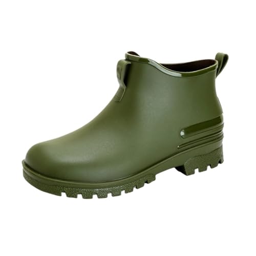 Regenschuhe Herren wasserdichte Schuhe Outdoor verschleißfeste Kunststoffschuhe Winter Baumwolle warme kurze Regenstiefel Männer Gummistiefel Herren(Green,40) von SITBXO