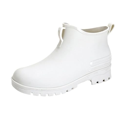 Regenschuhe Herren wasserdichte Schuhe Outdoor verschleißfeste Kunststoffschuhe Winter Baumwolle warme kurze Regenstiefel Männer Gummistiefel Herren(White,43) von SITBXO