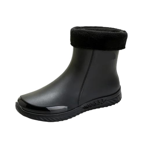 Regenstiefel for Herren, kurze Stiefel, Küchenschuhe, niedrig geschnitten, for den Außenbereich, Autowäsche, wasserdichte Schuhe Gummistiefel Herren(Black cotton,42) von SITBXO