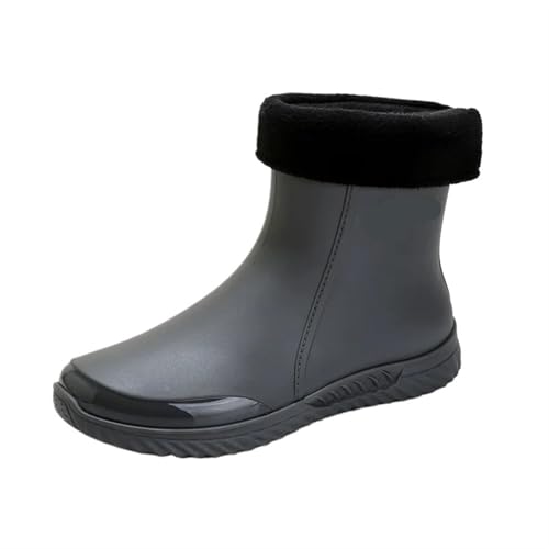 Regenstiefel for Herren, kurze Stiefel, Küchenschuhe, niedrig geschnitten, for den Außenbereich, Autowäsche, wasserdichte Schuhe Gummistiefel Herren(Gray cotton,40) von SITBXO