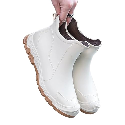 Regenstiefel for Herren, regenfeste und wasserdichte Schuhe, kurze, lässige Gummistiefel, Arbeitsgummischuhe Gummistiefel Herren(Beige,42) von SITBXO
