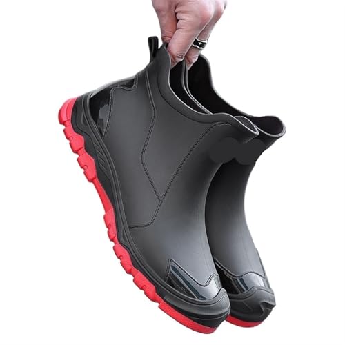 Regenstiefel for Herren, regenfeste und wasserdichte Schuhe, kurze, lässige Gummistiefel, Arbeitsgummischuhe Gummistiefel Herren(Black red,42) von SITBXO