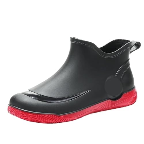 SITBXO Herren Casual Regenstiefel Verschleißfeste Wasserschuhe Warme männliche Schneestiefel Wasserdichter Herrenstiefel Gummistiefel Herren(Black red,40) von SITBXO