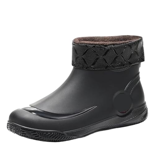 SITBXO Herren Casual Regenstiefel Verschleißfeste Wasserschuhe Warme männliche Schneestiefel Wasserdichter Herrenstiefel Gummistiefel Herren(Warm black,42) von SITBXO