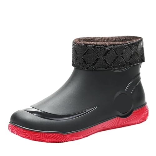 SITBXO Herren Casual Regenstiefel Verschleißfeste Wasserschuhe Warme männliche Schneestiefel Wasserdichter Herrenstiefel Gummistiefel Herren(Warm black red,44) von SITBXO