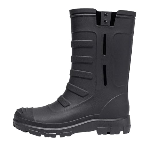 SITBXO Herren Mid-Tube High-Tube Outdoor Wasserdichte Verschleißfeste Regenstiefel Gummischuhe Gummistiefel Herren(Black,41) von SITBXO