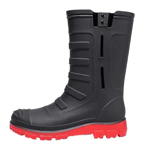 SITBXO Herren Mid-Tube High-Tube Outdoor Wasserdichte Verschleißfeste Regenstiefel Gummischuhe Gummistiefel Herren(Black with red,42) von SITBXO