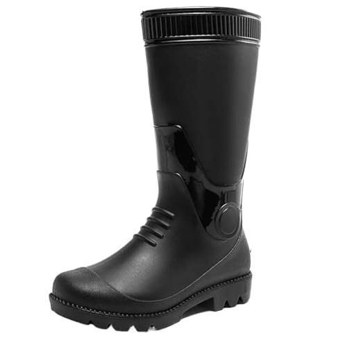 SITBXO Herren Regenstiefel High-Tube Outdoor Regenschuhe Plateaustiefel for Wasserschuhe Gummistiefel Herren(Black,42) von SITBXO