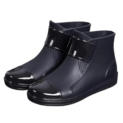 SITBXO Herren Regenstiefel Kurze Outdoor Gummischuhe Arbeit Wasserdicht Baumwolle Warm Gummistiefel Herren(Black cotton,45) von SITBXO