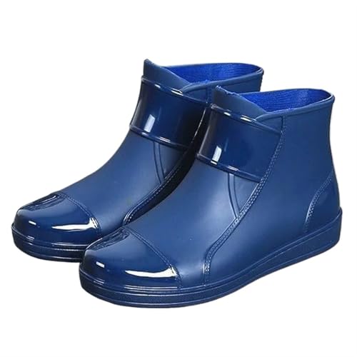 SITBXO Herren Regenstiefel Kurze Outdoor Gummischuhe Arbeit Wasserdicht Baumwolle Warm Gummistiefel Herren(Blue cotton,45) von SITBXO