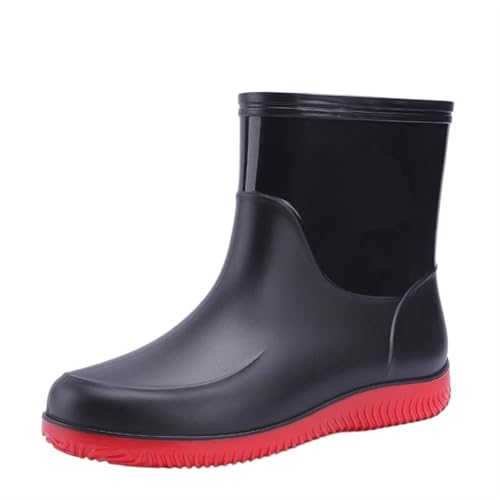 SITBXO Herren Regenstiefel Leichte Wanderregenschuhe Wasserdichte Outdoor Freizeit Gummischuhe Arbeitswasserschuhe Gummistiefel Herren(Black Red,46) von SITBXO