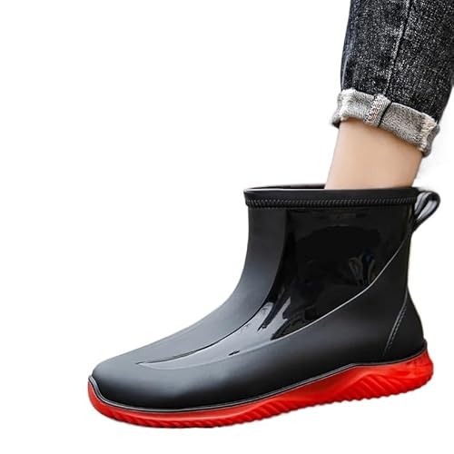 SITBXO Herren Regenstiefel Verschleißfeste Wasserschuhe Dicke Sohle Männliche Gummistiefel Herren(Black red,41) von SITBXO