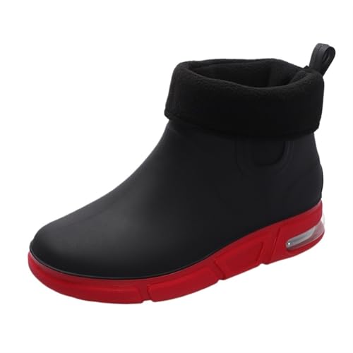 SITBXO Herren Regenstiefel wasserdicht Knöchel Autowaschwasserschuhe männlich Outdoor flach bequem Gummistiefel Herren(Red2,44) von SITBXO