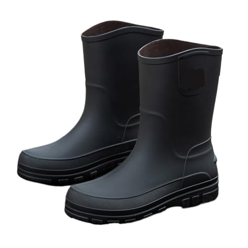 SITBXO Herrenstiefel mit Wadenhöhe, wasserdichte Gummischuhe for die Arbeit des Mannes, Galoschen, Regenstiefel for Männer, Wasserschuhe Gummistiefel Herren(Black,43) von SITBXO