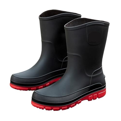 SITBXO Herrenstiefel mit Wadenhöhe, wasserdichte Gummischuhe for die Arbeit des Mannes, Galoschen, Regenstiefel for Männer, Wasserschuhe Gummistiefel Herren(Black Red,44) von SITBXO