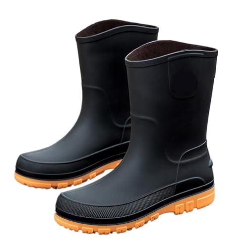 SITBXO Herrenstiefel mit Wadenhöhe, wasserdichte Gummischuhe for die Arbeit des Mannes, Galoschen, Regenstiefel for Männer, Wasserschuhe Gummistiefel Herren(Black Yellow,40) von SITBXO