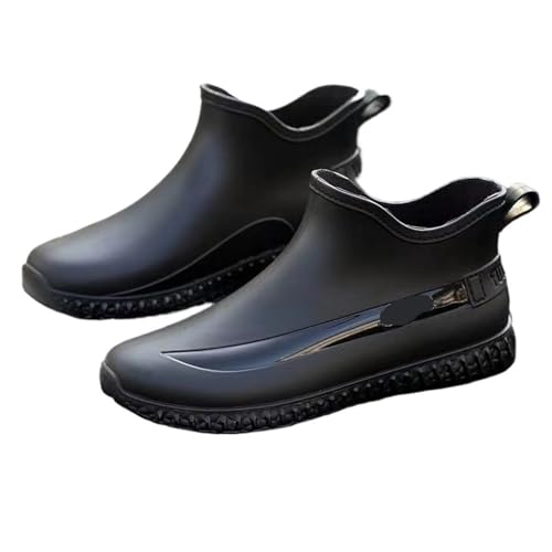SITBXO Kurzrohr-Regenstiefel for Männer Arbeitsschuhe mit niedrigem Schnitt Küchenschuhe Verschleißfeste wasserdichte Herrenstiefel Gummistiefel Herren(Black,44) von SITBXO