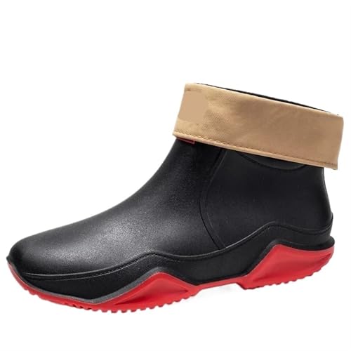 SITBXO Paar Regenstiefel Herren Koch Arbeitsschuhe Waschschuh Verschleißfest Warm und Damen Wasserstiefel Gummistiefel Herren(Black red plush,40) von SITBXO