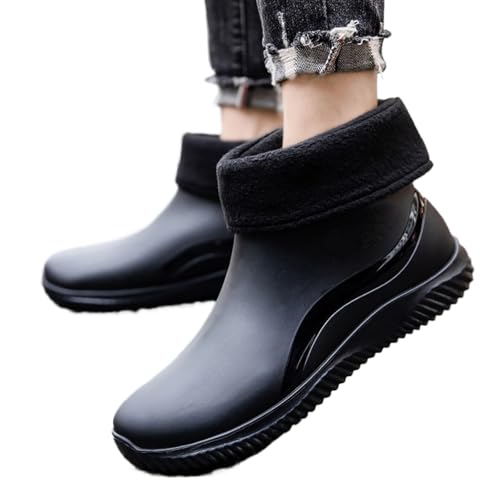 SITBXO Regenstiefel Herren Kurze Gummistiefel Outdoor Gummischuhe Gummistiefel Herren(Black cotton,44) von SITBXO