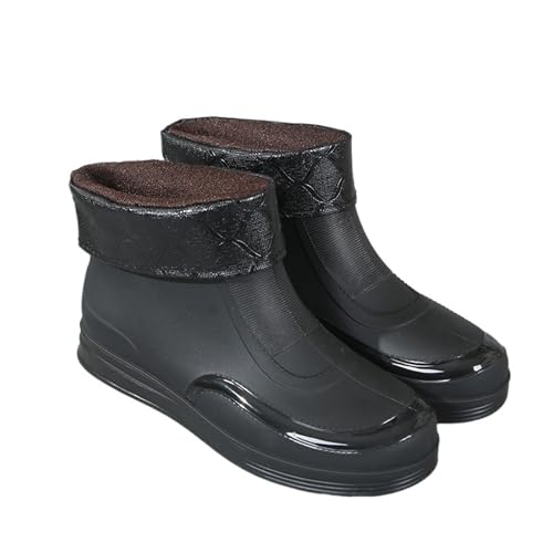 SITBXO Regenstiefel Herren Kurze Röhre Outdoor Sportschuhe Radfahren Arbeit Garten Gummischuhe Leichte wasserdichte Überschuhe Gummistiefel Herren(Black-Plush,44) von SITBXO