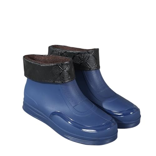 SITBXO Regenstiefel Herren Kurze Röhre Outdoor Sportschuhe Radfahren Arbeit Garten Gummischuhe Leichte wasserdichte Überschuhe Gummistiefel Herren(Blue-Plush,42) von SITBXO