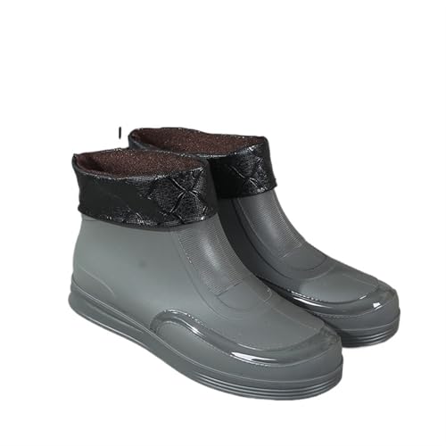 SITBXO Regenstiefel Herren Kurze Röhre Outdoor Sportschuhe Radfahren Arbeit Garten Gummischuhe Leichte wasserdichte Überschuhe Gummistiefel Herren(Grey-Plush,44) von SITBXO