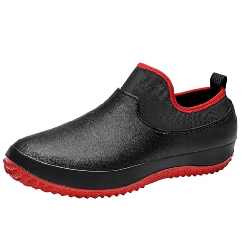 SITBXO Regenstiefel Herren Kurze wasserdichte Gummistiefel Outdoor Bequeme rutschfeste Arbeits-/Kochschuhe Angelstiefel for Regenwetter Gummistiefel Herren(Black and red,35) von SITBXO