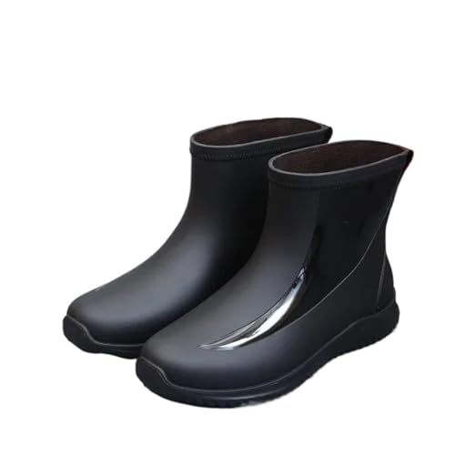 SITBXO Regenstiefel Herren wasserdichte Regenschuhe mit Kordelzug Samtgepolsterter Anzug Warme flache Gummistiefel Herren(Black,44) von SITBXO