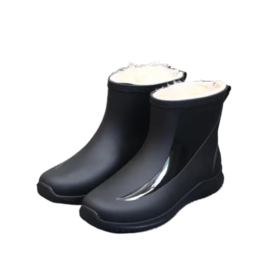 SITBXO Regenstiefel Herren wasserdichte Regenschuhe mit Kordelzug Samtgepolsterter Anzug Warme flache Gummistiefel Herren(Black Fixed,39) von SITBXO