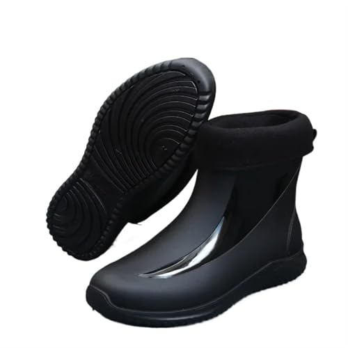 SITBXO Regenstiefel Herren wasserdichte Regenschuhe mit Kordelzug Samtgepolsterter Anzug Warme flache Gummistiefel Herren(Black velvet,42) von SITBXO
