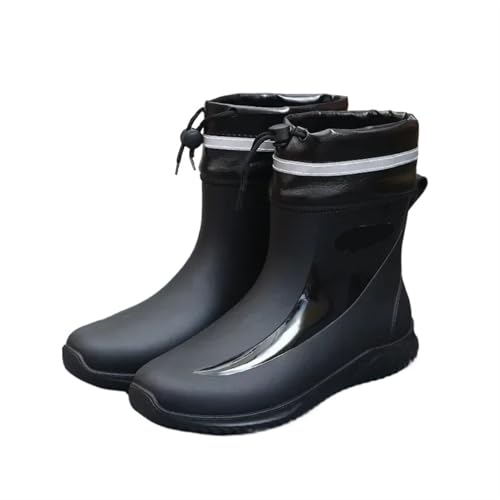 SITBXO Regenstiefel Herren wasserdichte Regenschuhe mit Kordelzug Samtgepolsterter Anzug Warme flache Gummistiefel Herren(Black waterproof,40) von SITBXO