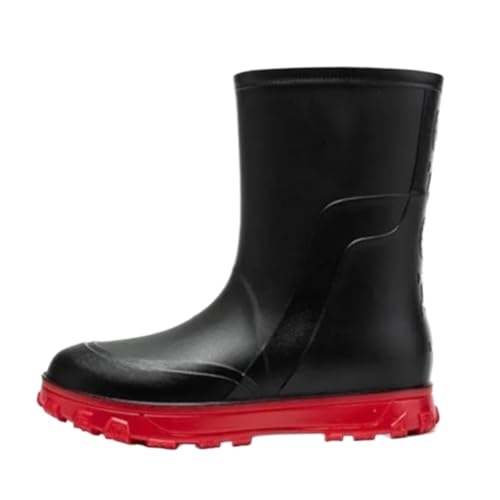 SITBXO Wasserdichte Regenstiefel for Herren, Herrenschuhe, verschleißfeste Gummistiefel aus Kunststoff, niedriger Absatz Gummistiefel Herren(Black Red Shoes,43) von SITBXO