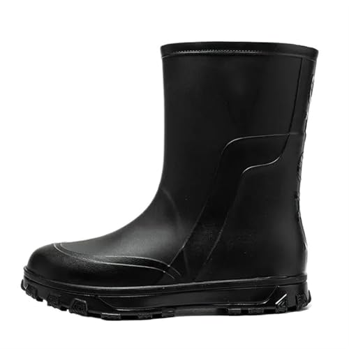 SITBXO Wasserdichte Regenstiefel for Herren, Herrenschuhe, verschleißfeste Gummistiefel aus Kunststoff, niedriger Absatz Gummistiefel Herren(Black Shoes,44) von SITBXO