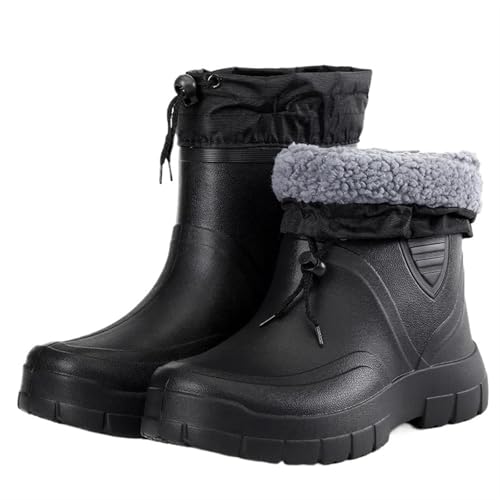 SITBXO Winddichte Baumwoll-Regenstiefel for Herren, warme, leichte Knöchel-Regenstiefel, schwarze Slip-On-Regenschuhe for, wasserdichte Arbeitsstiefel Gummistiefel Herren(44) von SITBXO