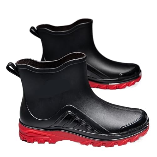 Schuhe Herren Outdoorschuhe Regenstiefel Robuste wasserdichte Gummischuhe Arbeitsstiefel Gummistiefel Herren(Red,43) von SITBXO