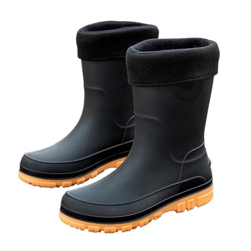 Warme Biker-Motorrad-Regenstiefel for Herren, Silikon, Winterschuhe for Gummistiefel Herren(Black Yellow (Plush),39) von SITBXO