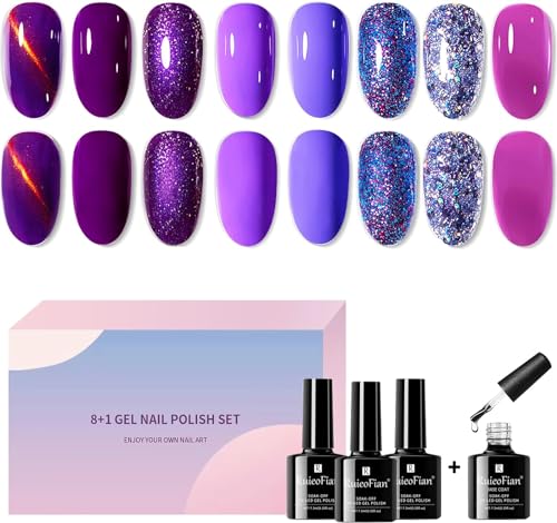 8PCS Schellack Nagellack Lila 8 Farben + 1 Base Coat UV Shellac Gel Set Gellack Lack Nail Polish Lacke für Nägel Glitzer Cat Eye Langanhaltend Deckend Jelly Nagelgel Soak Off Langanhaltender Acryl 8PCS Schellack Nagellack Lila 8 Farben + 1 Base Coat UV Shellac Gel Set Gellack Lack Nail Polish Lacke für Nägel Glitzer Cat Eye Langanhaltend Deckend Jelly Nagelgel Soak Off Langanhaltender Acryl von SIUHEN