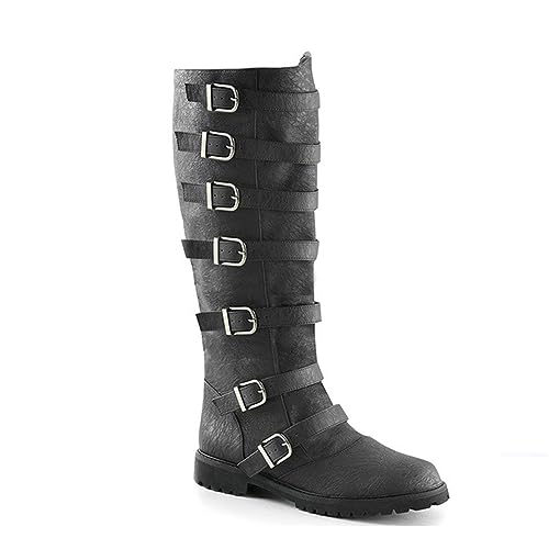 Mens Mid-Calf Stiefel mit 7 Schnalle Knielänge Schnürsenkel UP Schuhe Renaissance Mittelalter Cosplay Stiefel für Bühne Performance Requisiten,Schwarz,39 von SIULAS